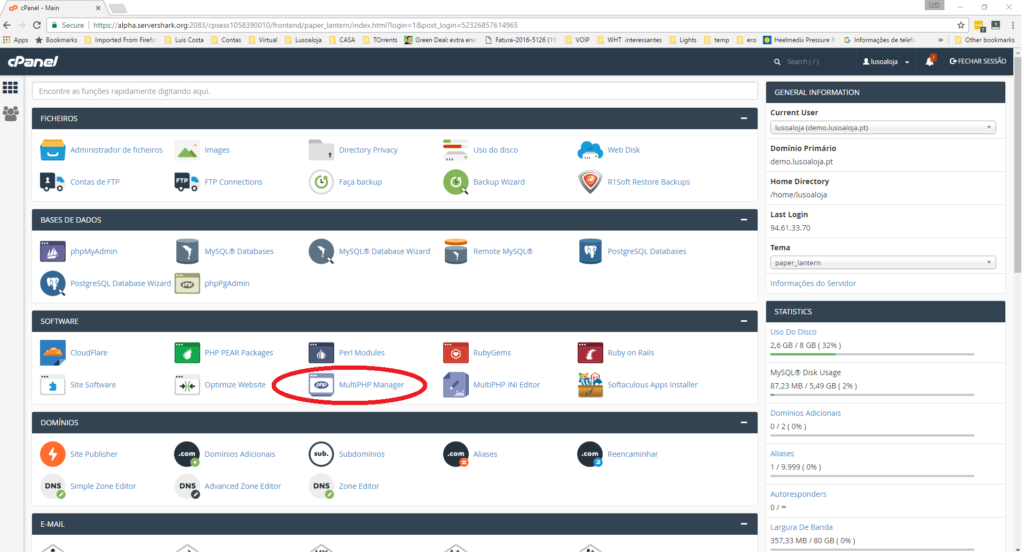 Actualize o seu PHP No Cpanel - Selefcionar php -MultiManager 