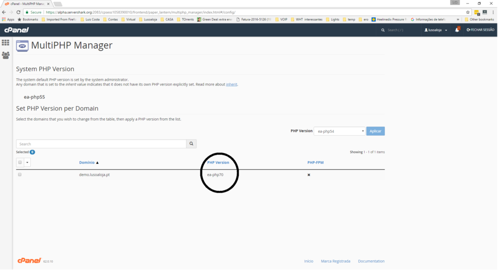  Seleccionar versão PHP - verificar a nova versão do PHP