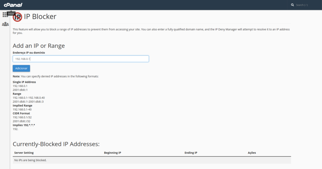 IP Blocker no Cpanel