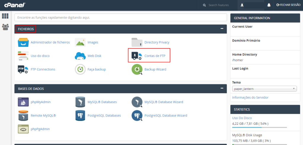 criar uma conta FTP no cpanel