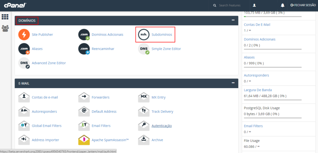 subdomínio no Cpanel